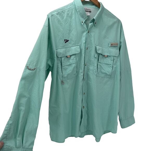 Columbia PFG Shirt Mens Large Blue UPF 30+ BIRD KEY LOGO Fishing Long Sleeve - Picture 3 of 10